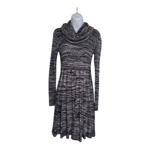 Calvin Klein Black and Gray Knit Long Sleeve Dress